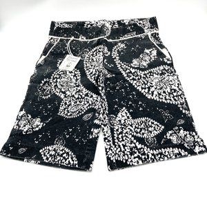 Women's  Black Paisley Bermuda Shorts